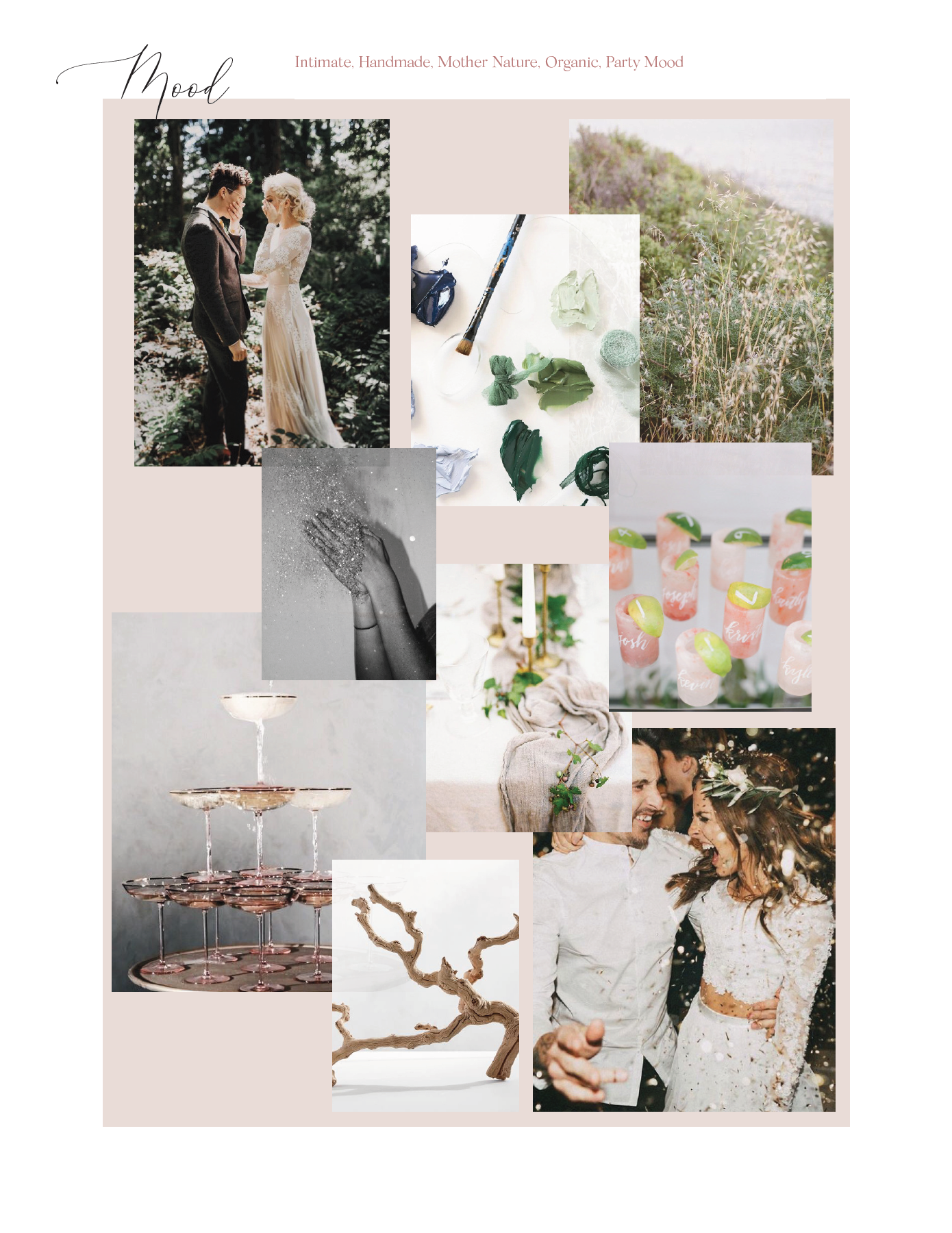 Charleston garden wedding moodboard featuring intimate, handmade, organic, Mother Nature and party vibes 