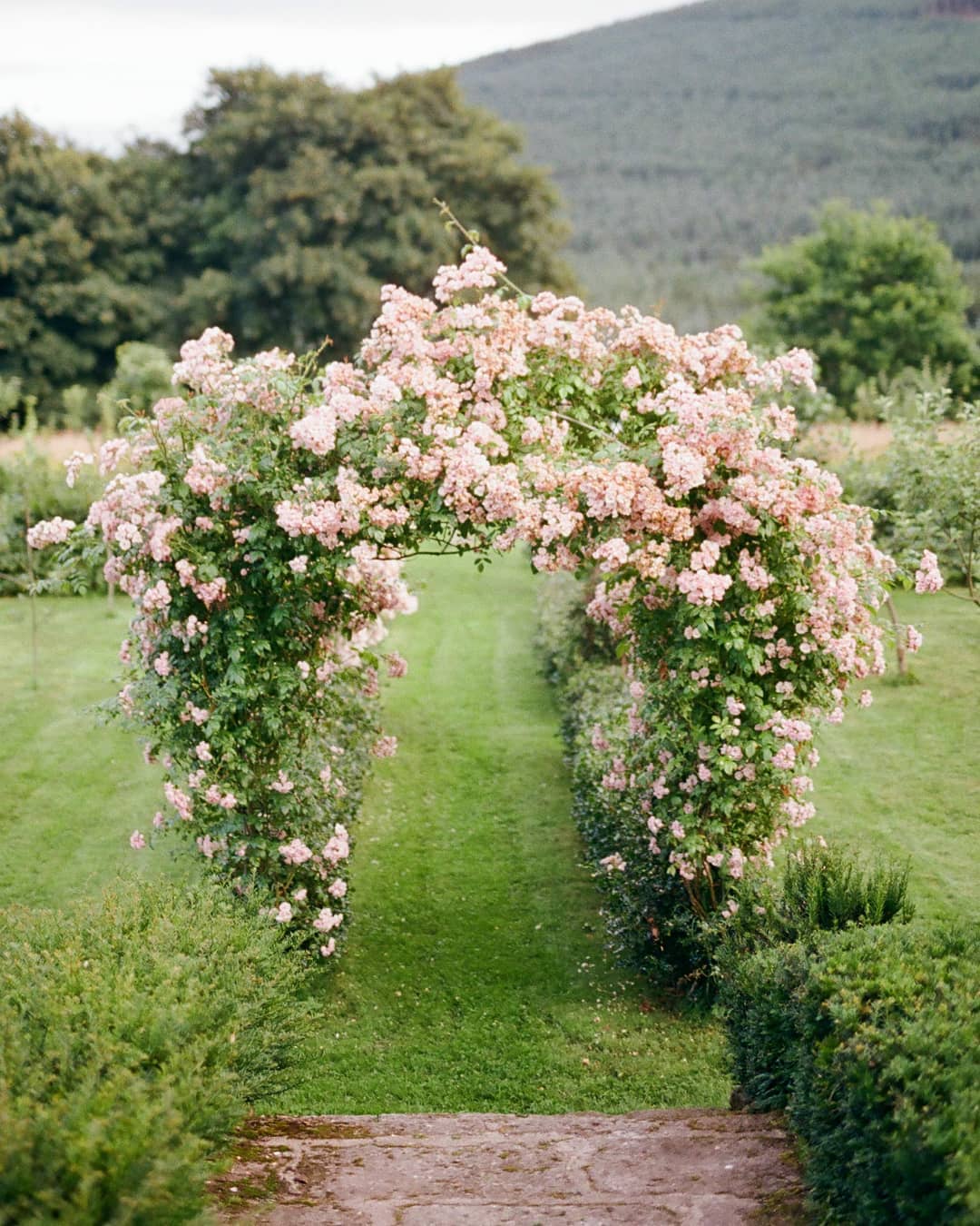 Pink floral arbor at an English country house // Catherine Anne Photography