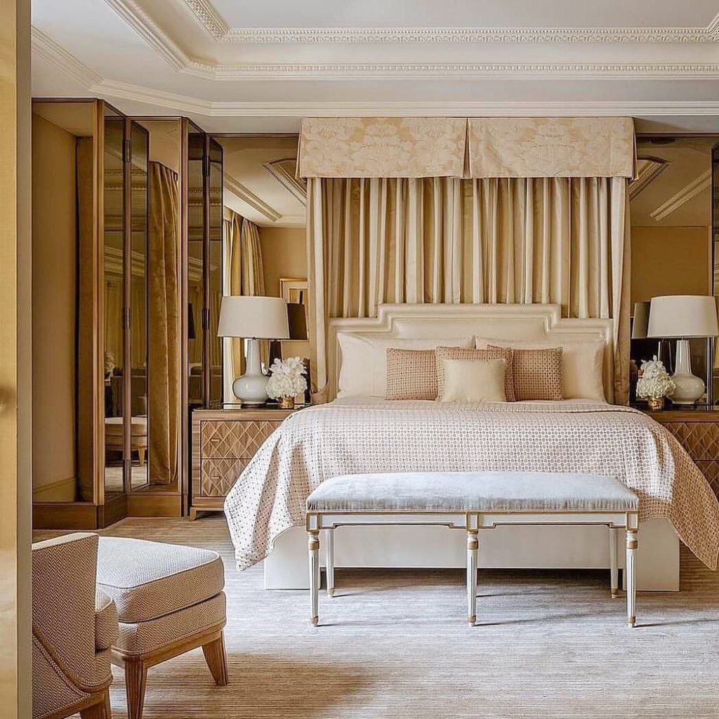 The neutral colored Presidential Suite at the Four Seasons Hotel George V Paris